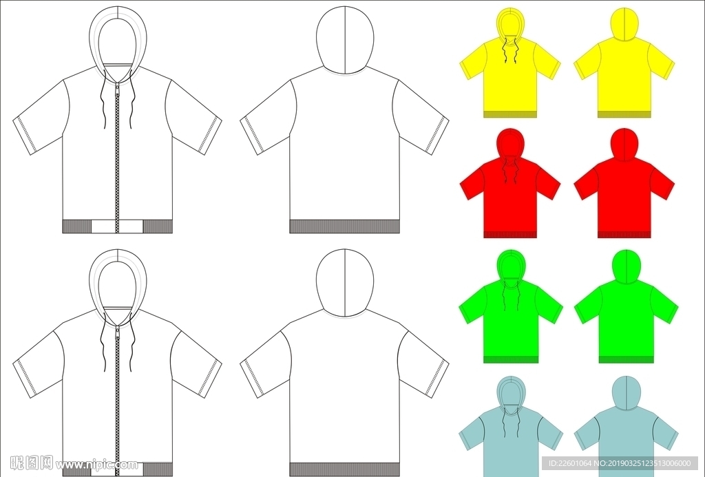 男装短袖卫衣款式图模板素材