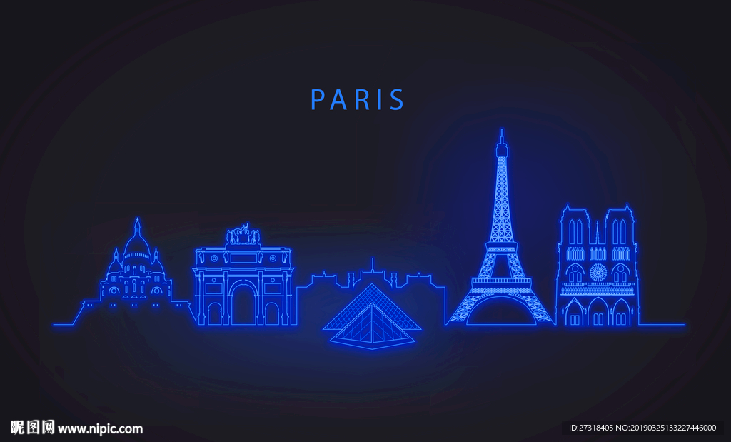 霓虹灯效果城市剪影设计矢量图