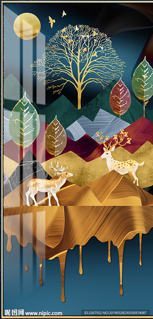 北欧抽象麋鹿晶瓷装饰画