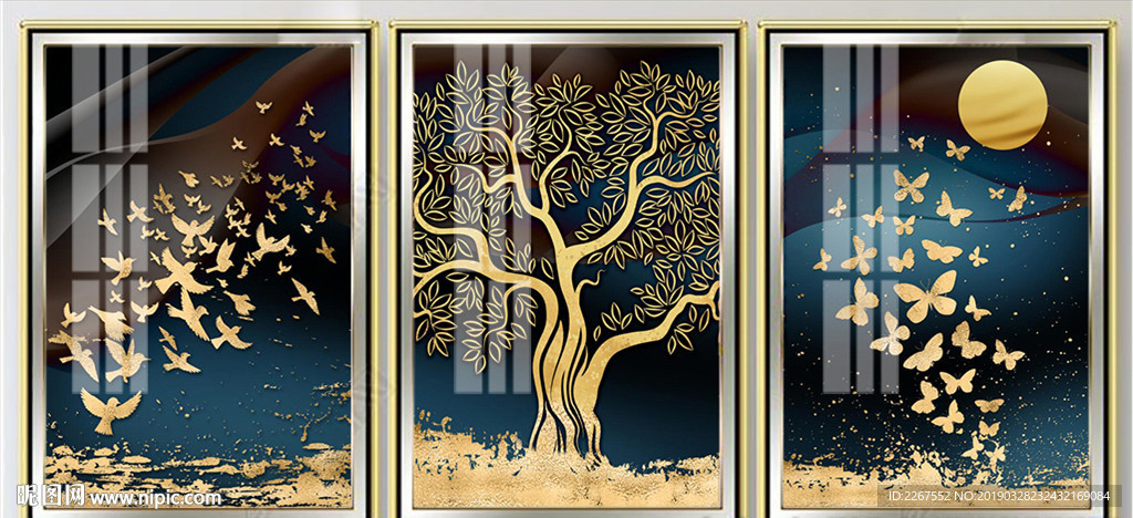 现代轻奢鎏金瓷装画