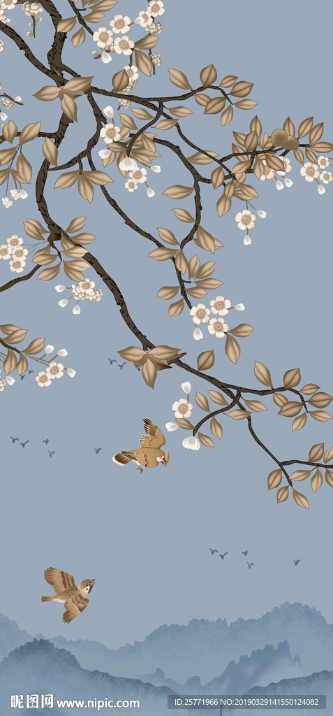 花鸟装饰画 大型竖幅花鸟挂画