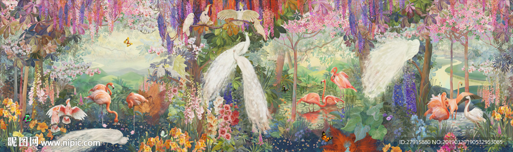 抽象复古热带雨林背景墙