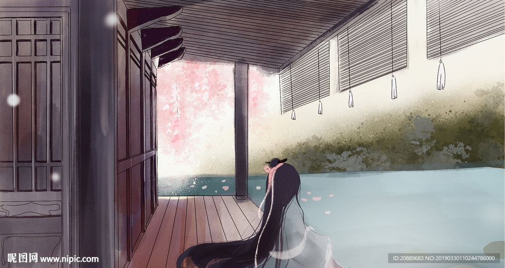 手绘 插画 中国风 复古 园林