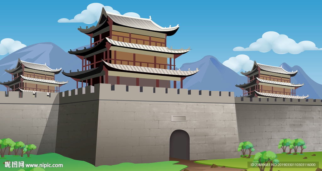 手绘 插画 中国风 复古 园林