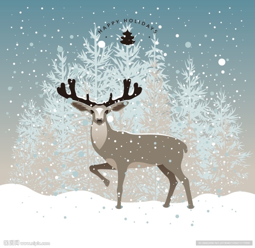 冰天雪地麋鹿插画插图