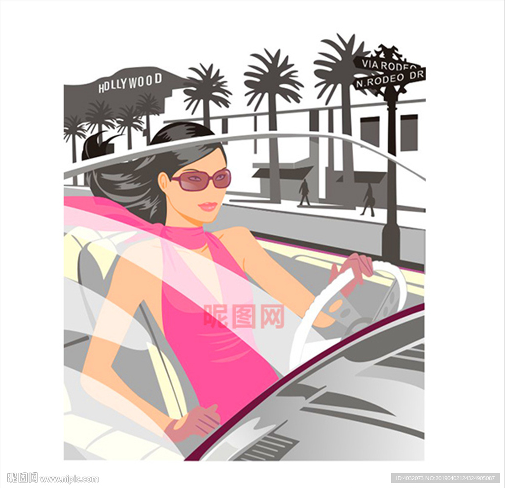 开车兜风的明星美女矢量图