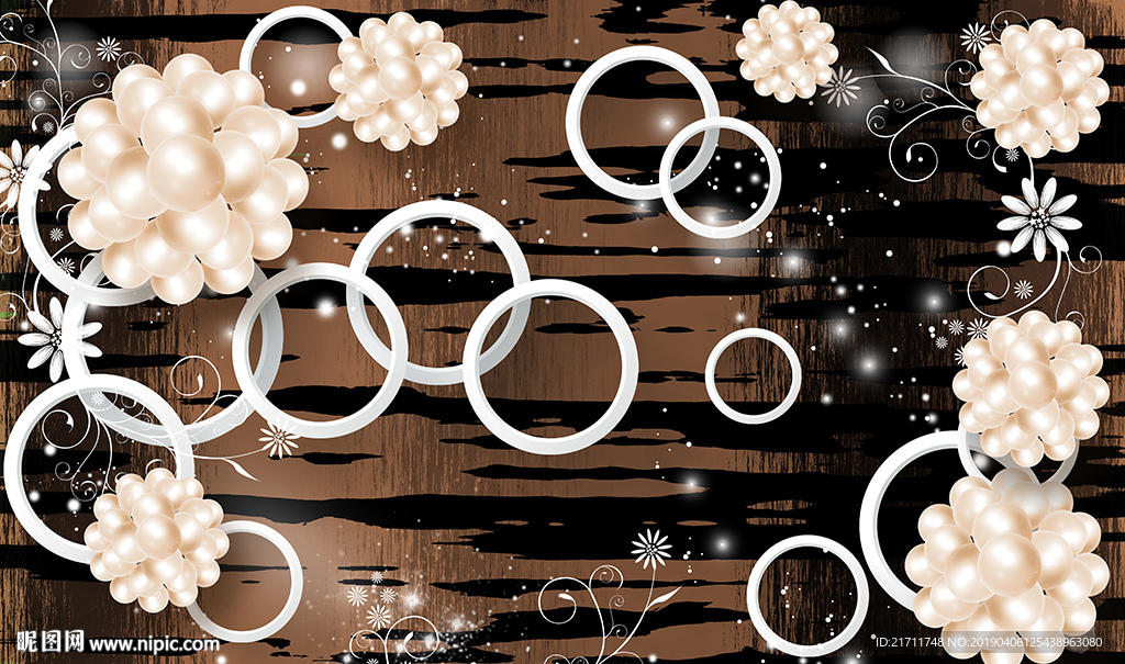 欧式珍珠花卉简约圈圈电视背景墙