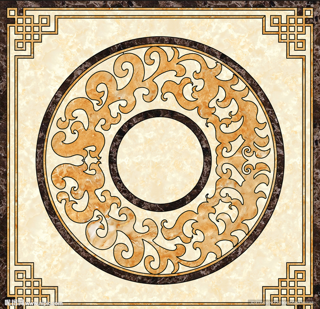 新中式花纹地面水刀拼花地砖