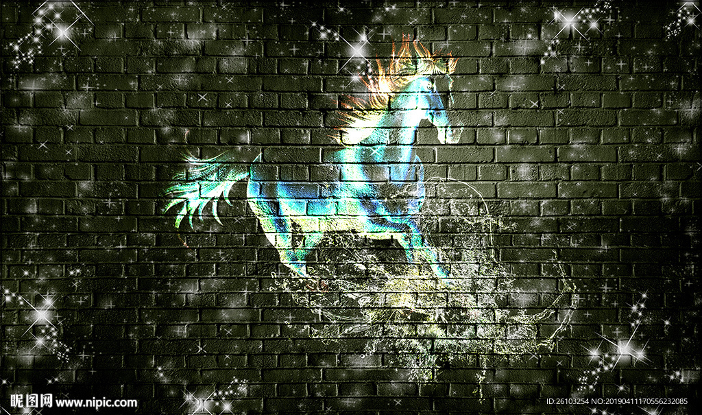 梦幻神马简约砖墙电视背景墙