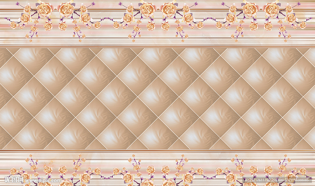 彩雕花卉软包电视背景墙