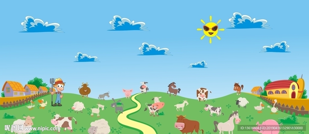 卡通农场风景矢量背景图