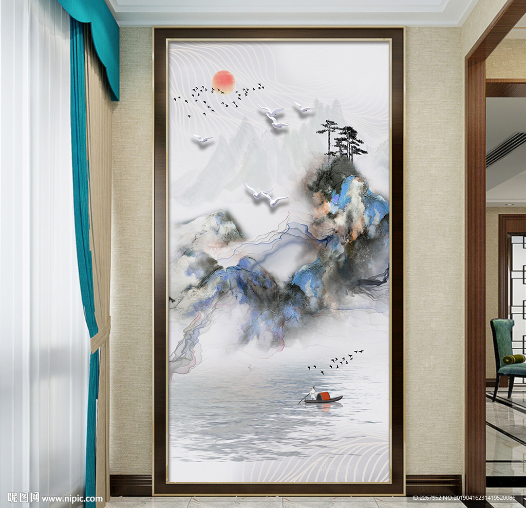 新中式抽象简约山水玄关装饰画