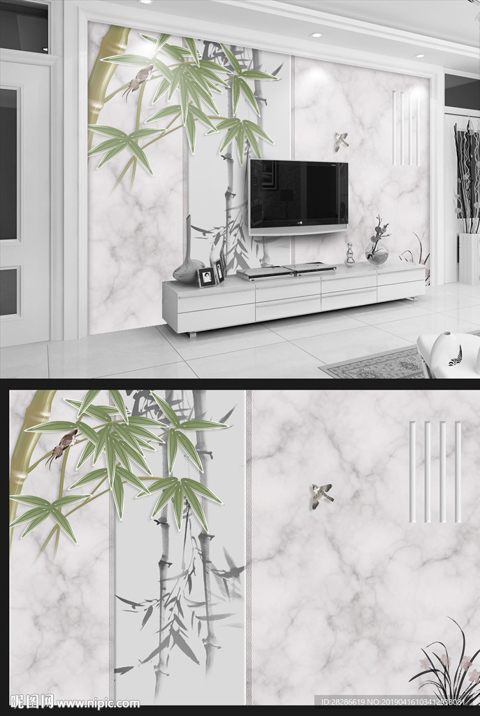 大理石竹子背景墙