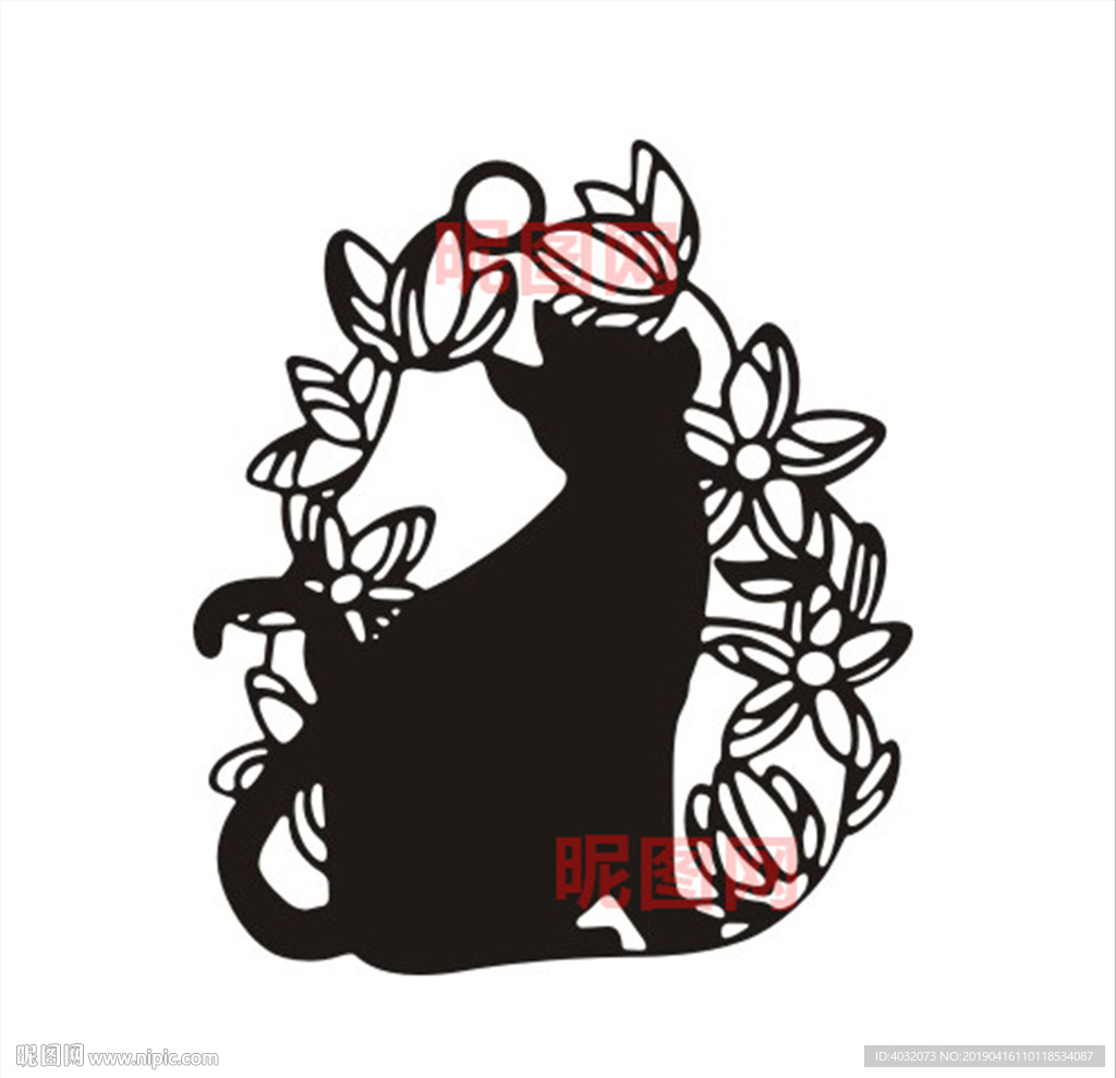 小猫剪影雕刻图