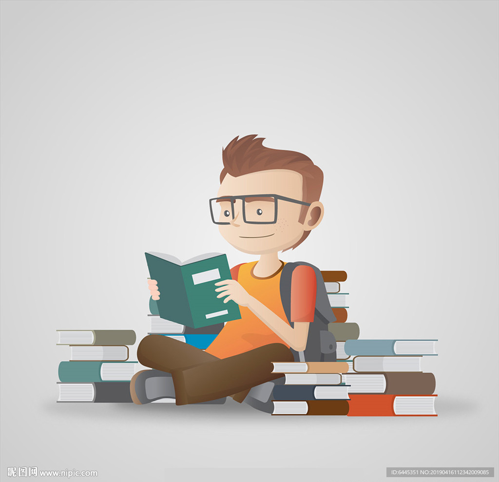 读书卡通男孩