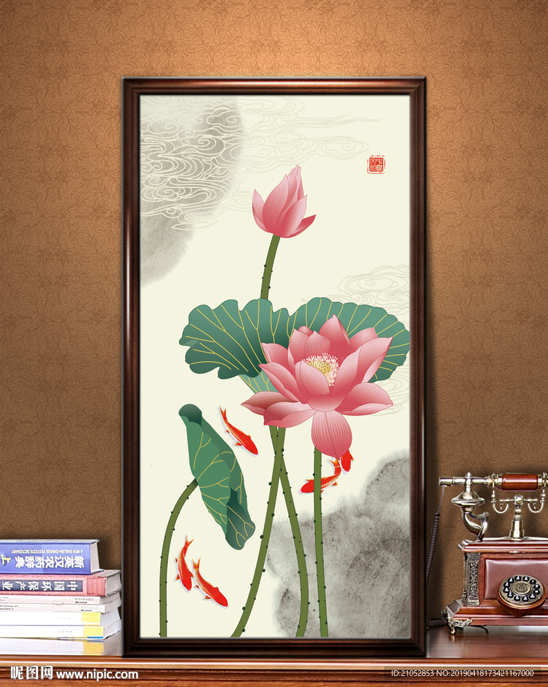 中国风水墨荷花玄关画