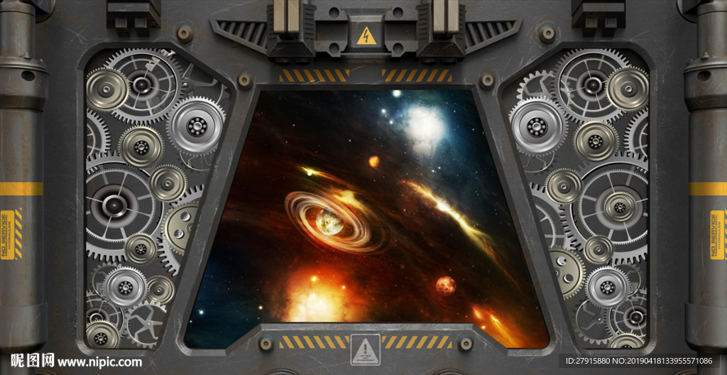 齿轮星空工业风钢铁厂门背景墙