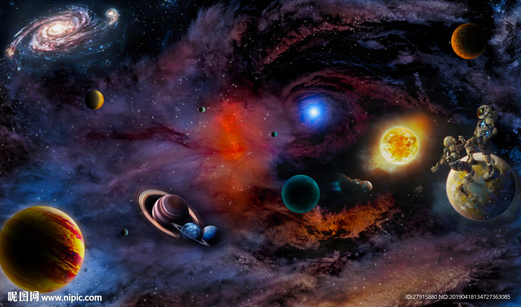 科幻太空星球探险背景墙