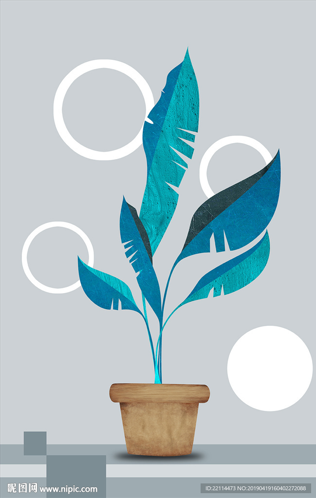 手绘小清新植物几何花卉花瓶现代