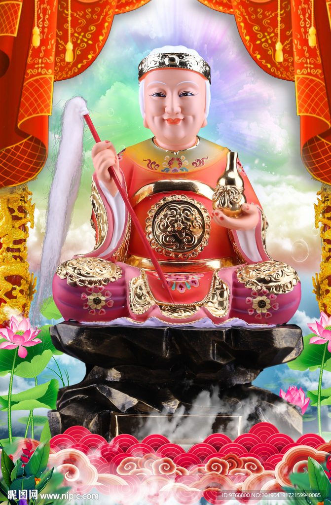 黎山老母 骊山圣母 神像 荷花