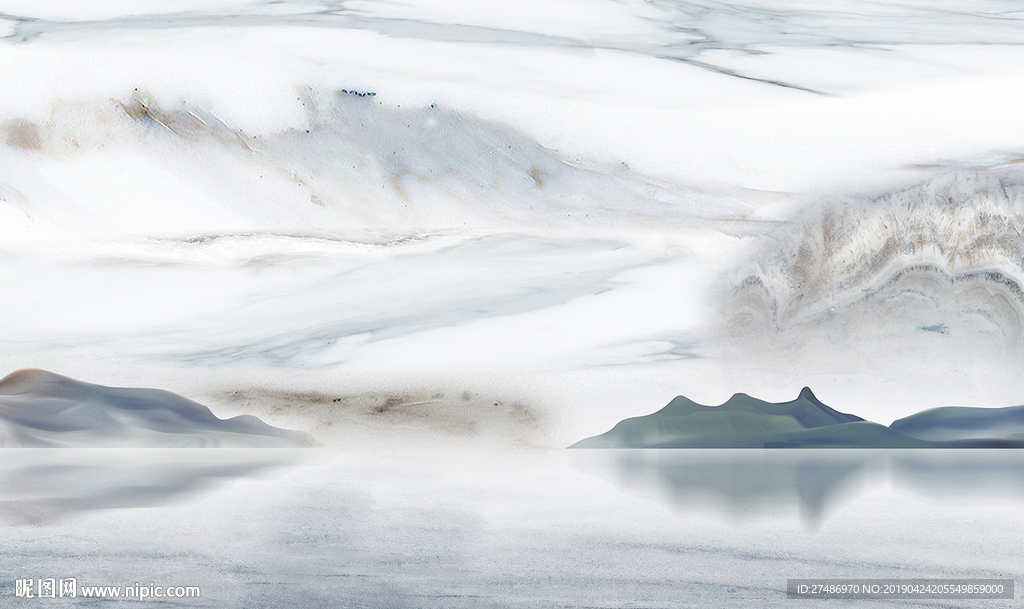 新中式大理石纹山水电视背景墙