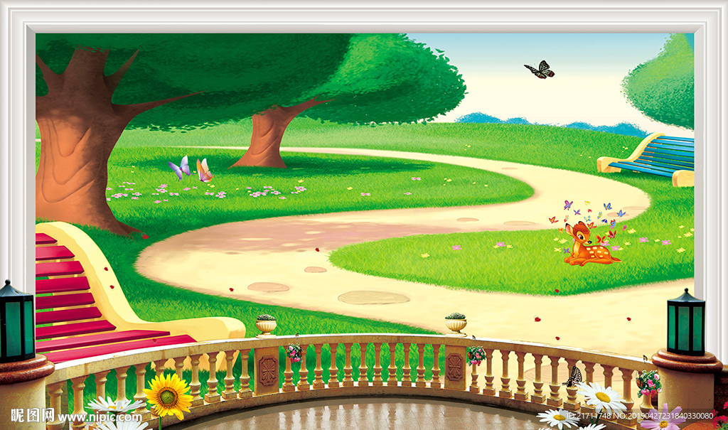 儿童卡通大树电视背景墙