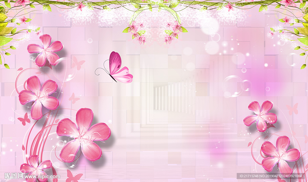 梦幻花卉蝴蝶星光电视背景墙