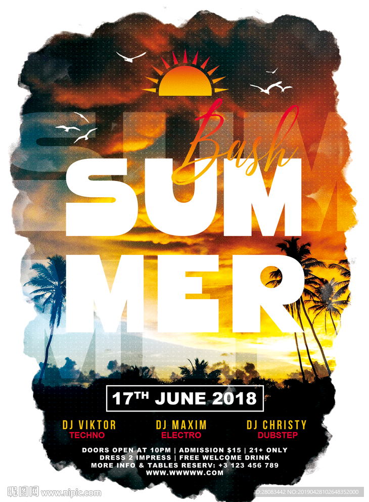 唯美夕阳下的森林景色海报模板