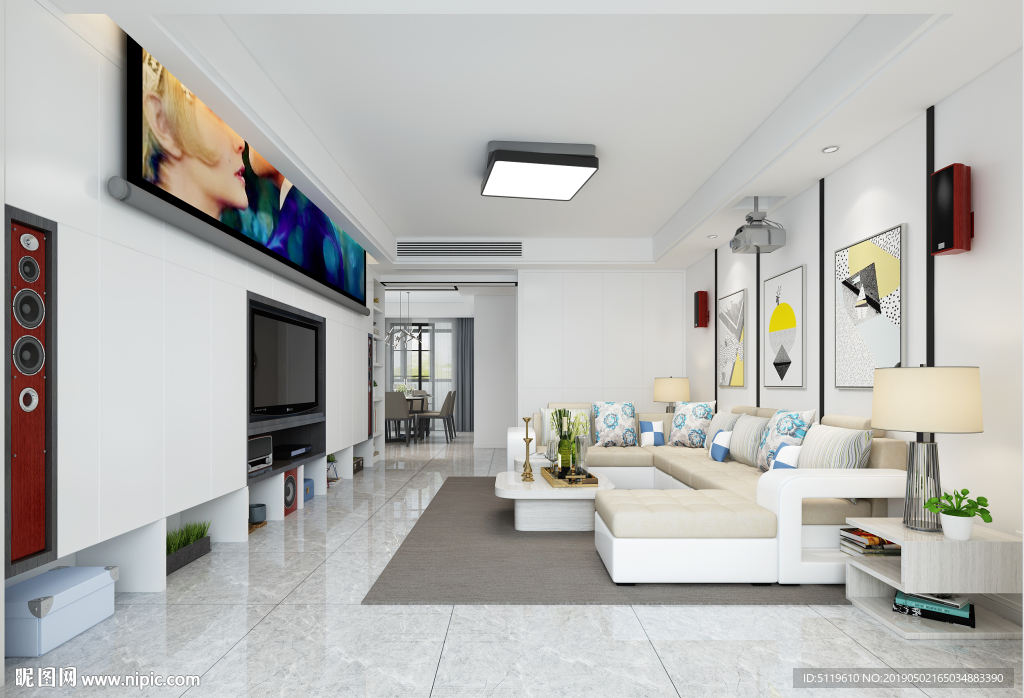 智能化白色客厅现代效果图