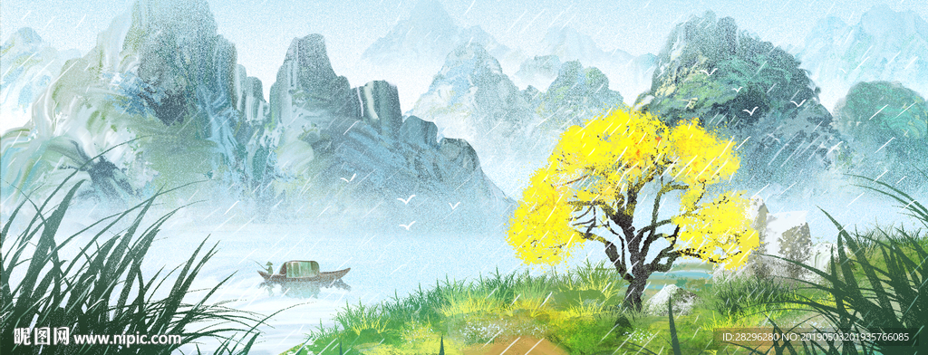 中国风意境水墨山水画