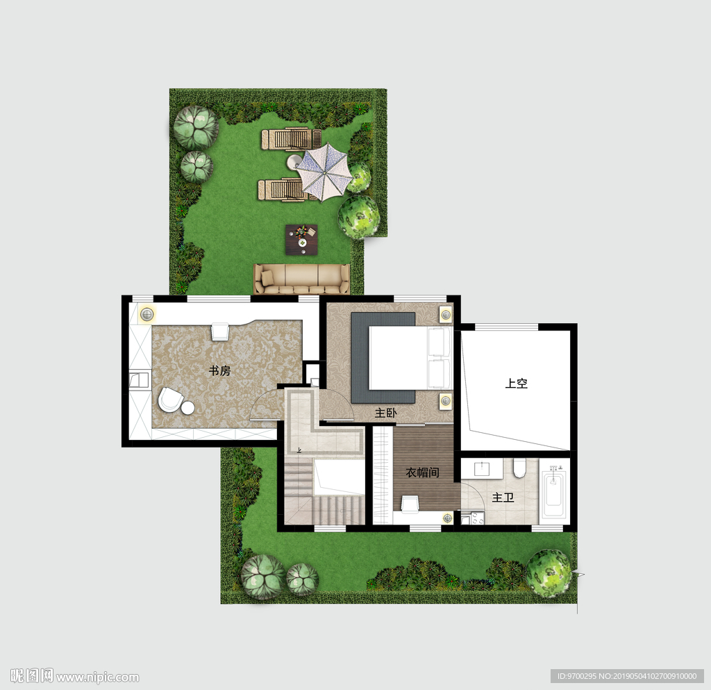 彩色高端手绘平面高清户型图