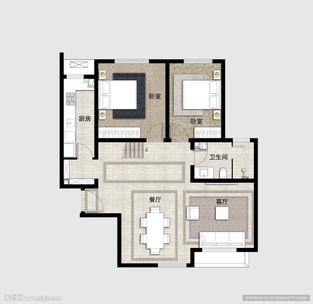彩色高端手绘平面高清户型图