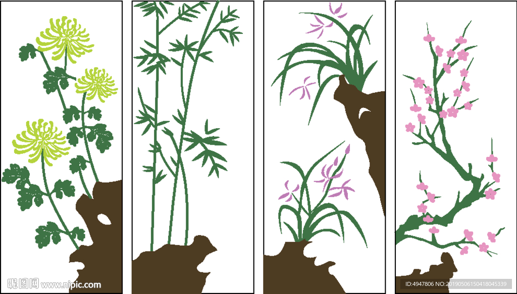 梅兰竹菊矢量图