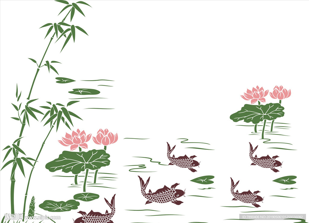 中式风格年年有鱼竹荷花
