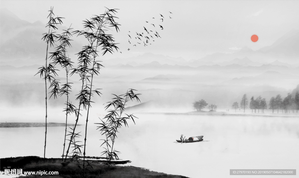 中式山水水墨画背景墙