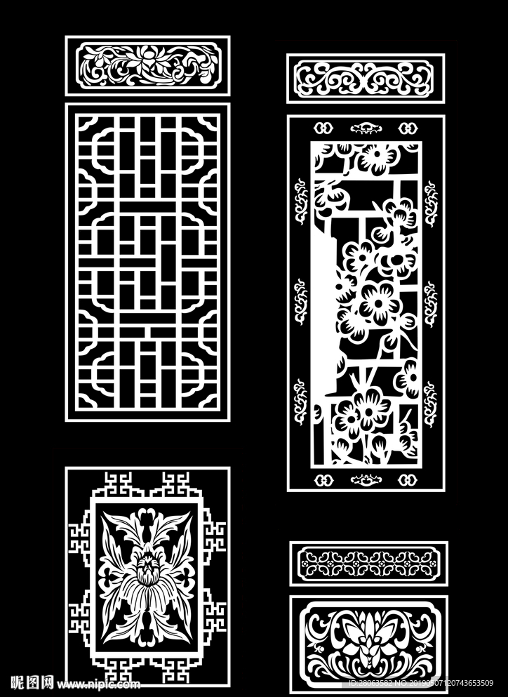 中式门窗雕花矢量图