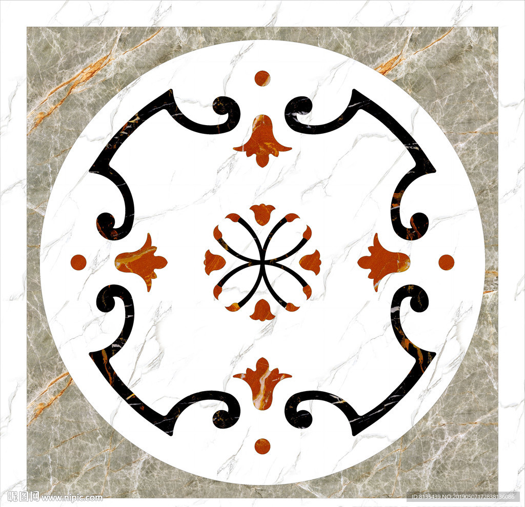 新古典中式花纹地拼石材拼花图案