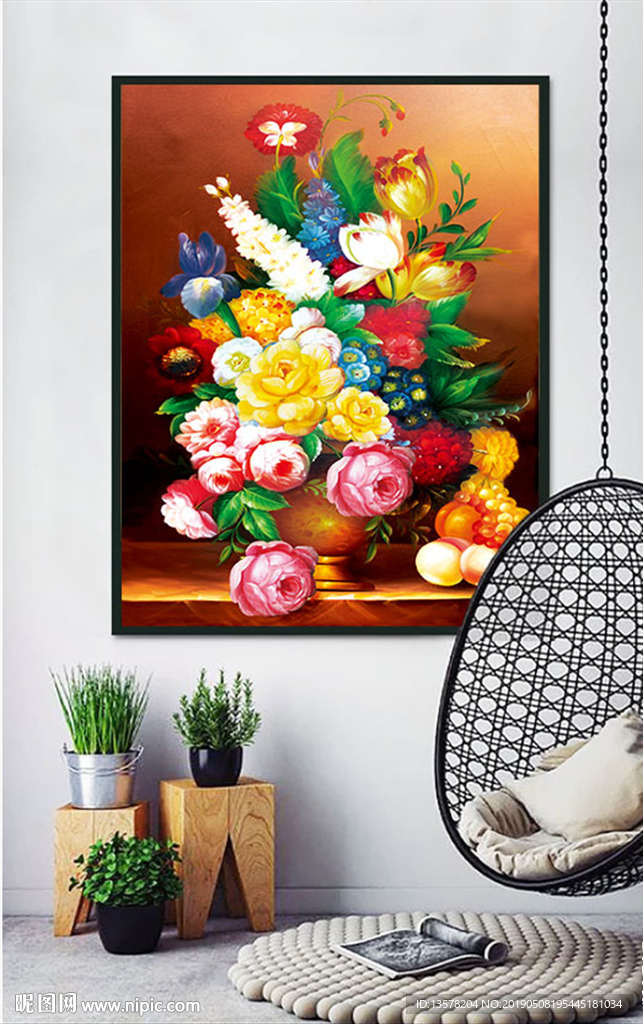 欧式古典花卉油画工艺花无框画