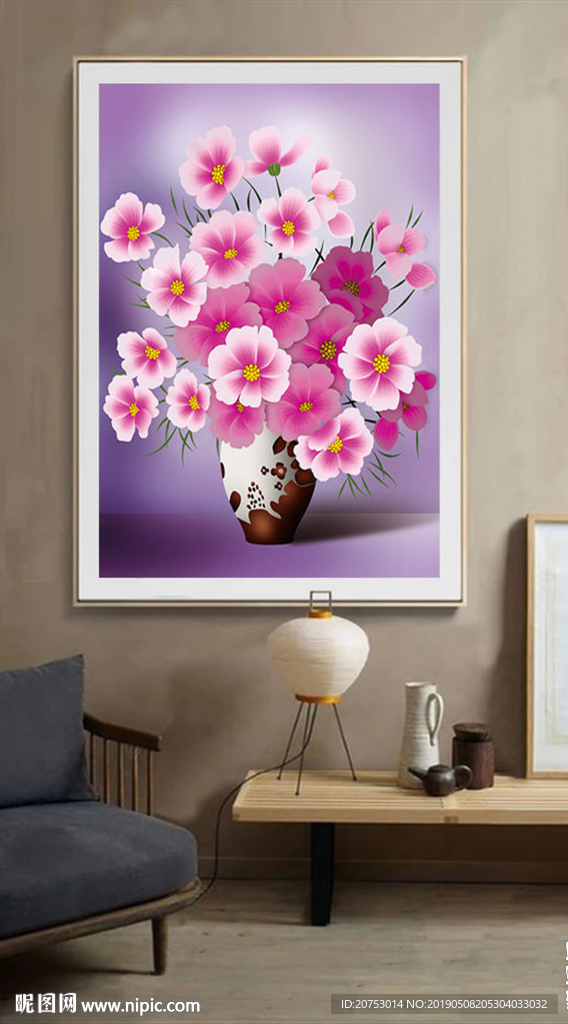 花瓶花卉花束无框画北欧装饰画