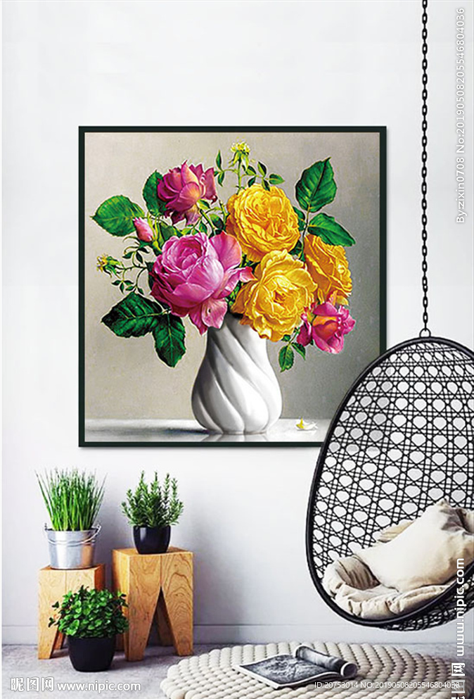 花瓶花卉花束无框画装饰画