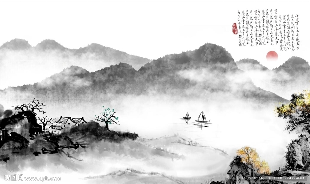 新中式水墨山水背景墙