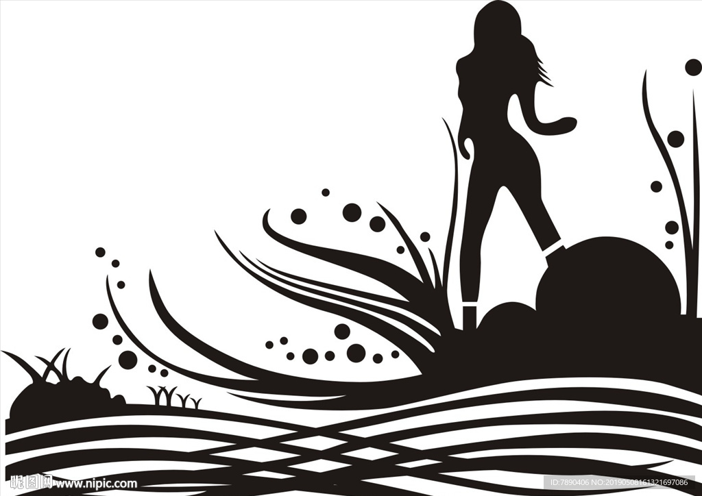 硅藻泥踏青冲浪风景草地花纹素材