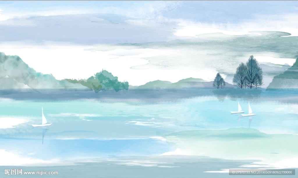 油画山水背景墙