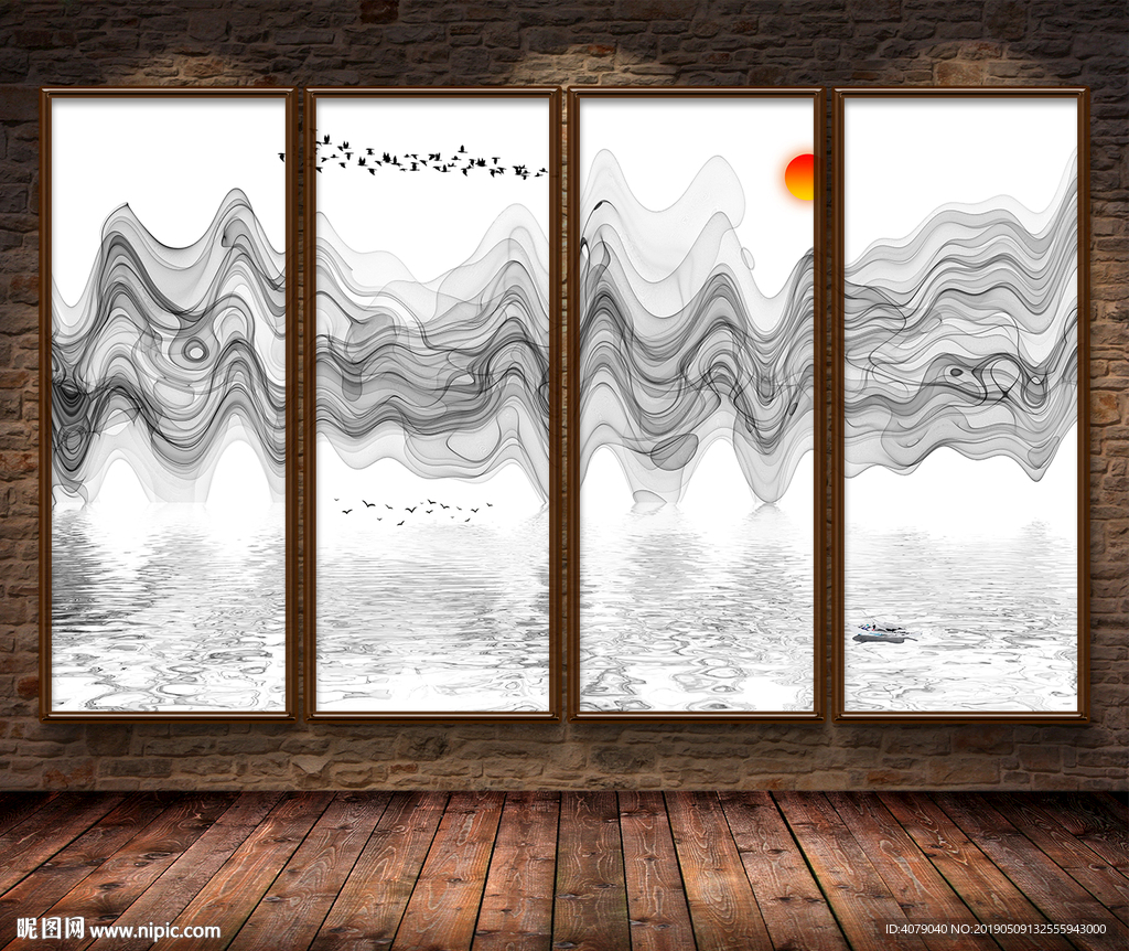 新中式水墨山水抽象装饰背景墙