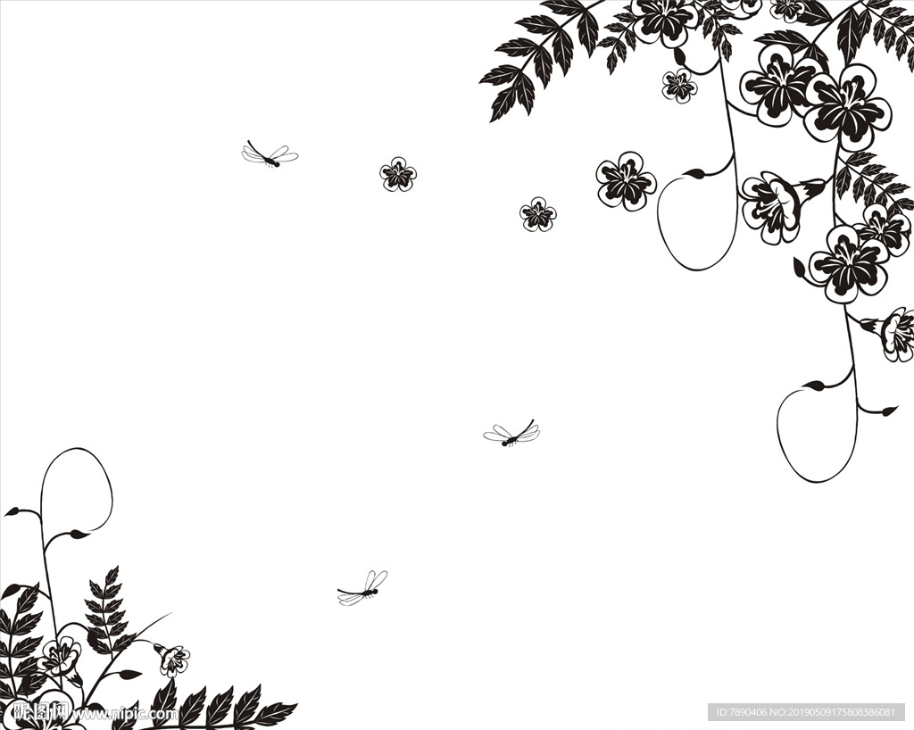 硅藻泥花丛蜻蜓花藤素材