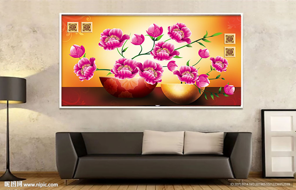 客厅 花卉花瓶无框画