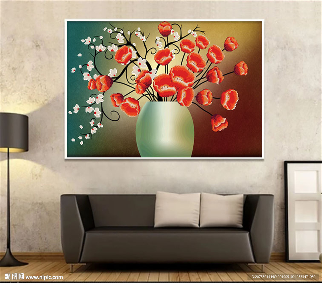 玉兰花花瓶插花钻石画装饰无框画