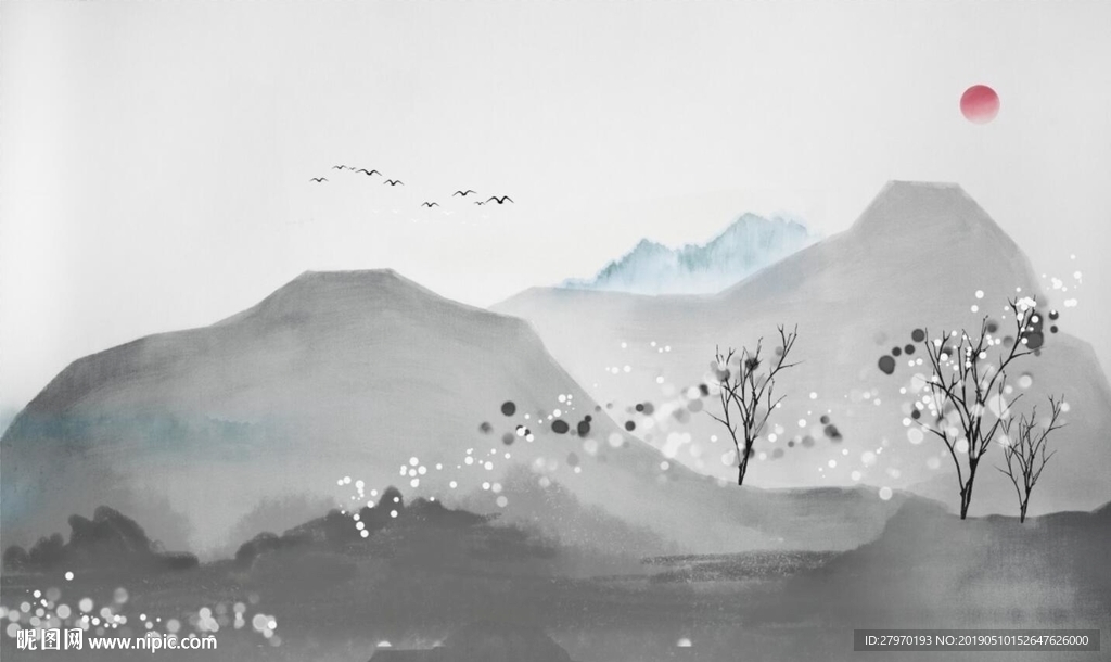 新中式水墨山水背景墙