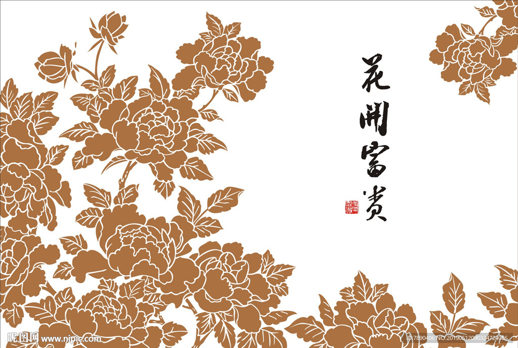 硅藻泥花开富贵杜丹