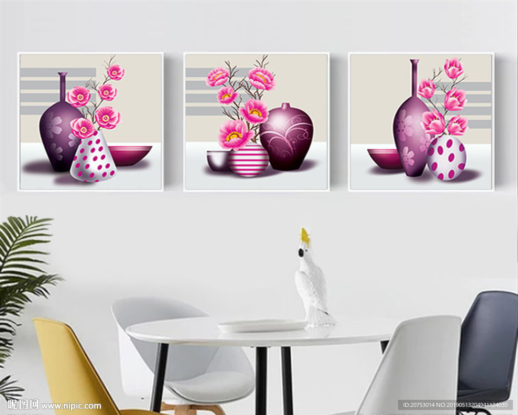 花卉植物花瓶浮雕烤瓷装饰无框画